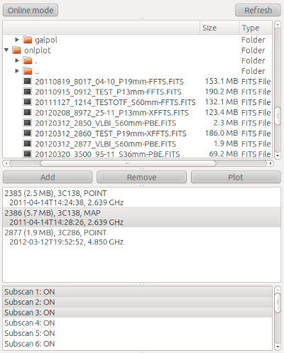 Choosing fits files and subscans to plot.